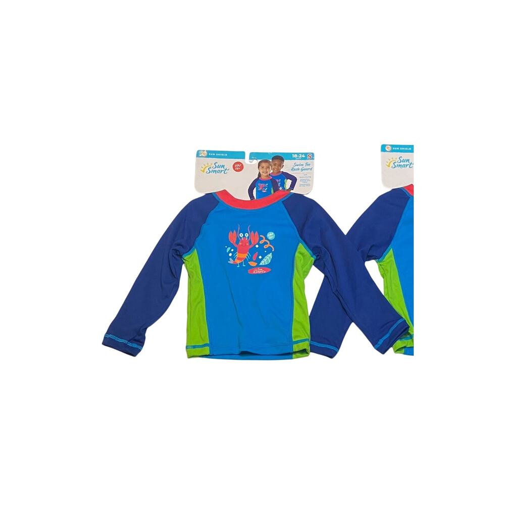 New Boys & Girls Swim Tee Rash Guard Lobster Theme Sm. 18-24 Months SPF 50+
